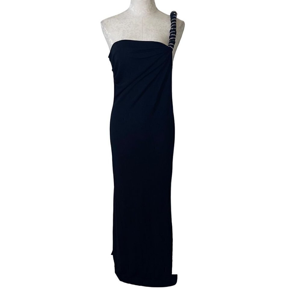 Janine of London Vintage 90s Maxi Dress Size Large One Shoulder Rhinestone New